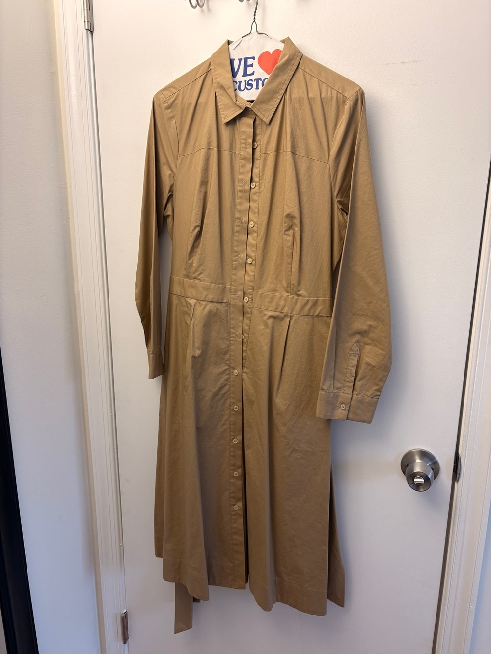J. Crew Long-Sleeve Tan Button-Front Shirt Dress